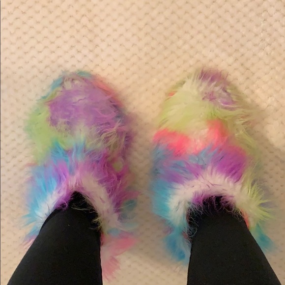 rainbow fluffy slippers